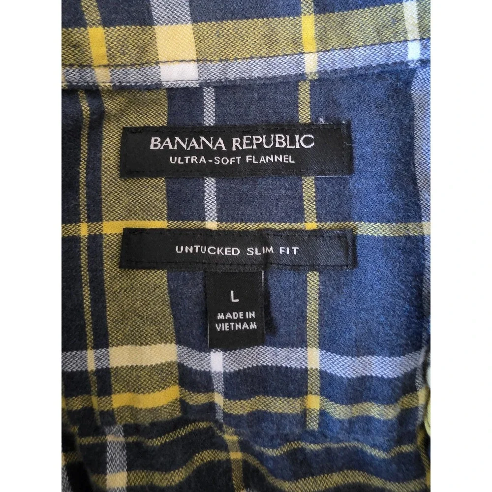 Banana Republic Flannel Shirt Men L Plaid Long Sleeve Cotton Casual Collared